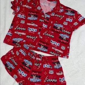 Red and Blue Short-Sleeve Pajama Set for Cozy Nights #C031